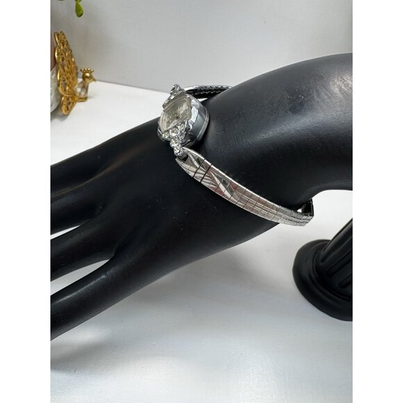 Vintage Lucerne Ladies Watch Rhinestone Silver Tone Antishock Hong Kong 7” Runs - Picture 6 of 11